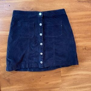 Urban Outfitters navy velvet button down skirt